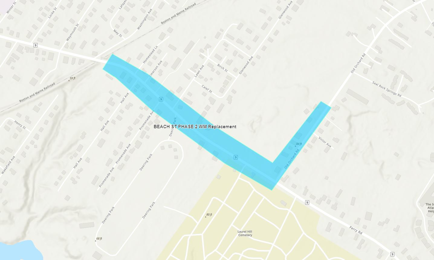 Map of Beach Street water main project